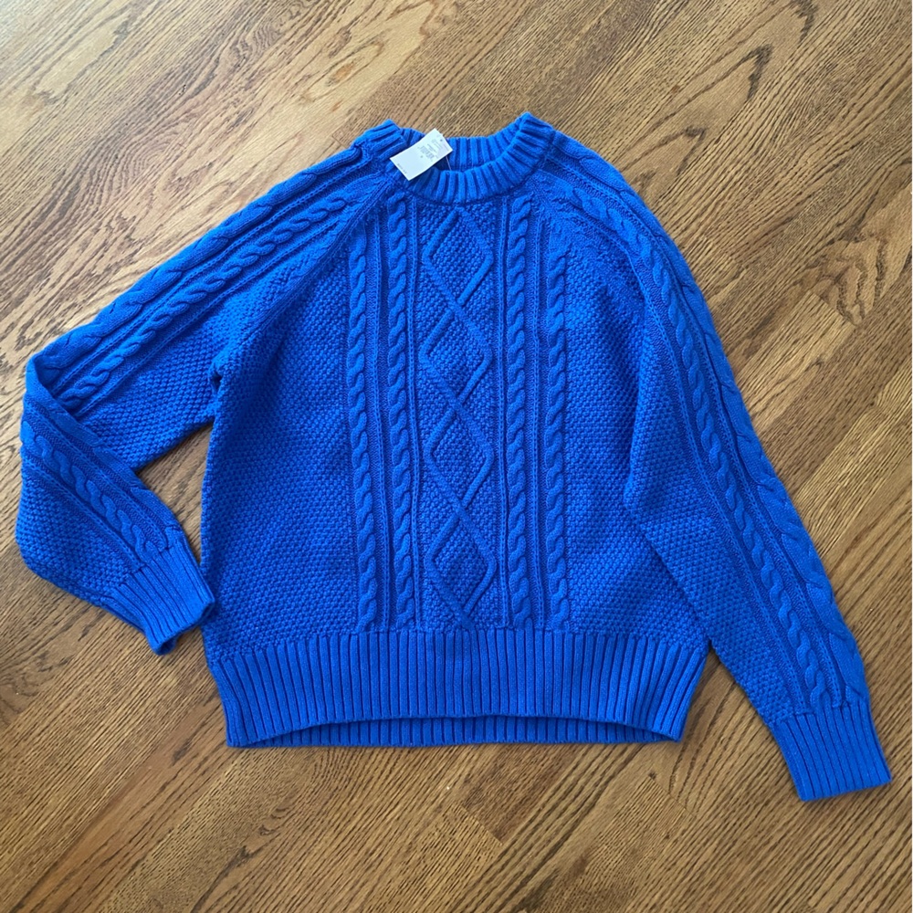 Gap size small new with tags fisherman cable knit sweater, cobalt blue.